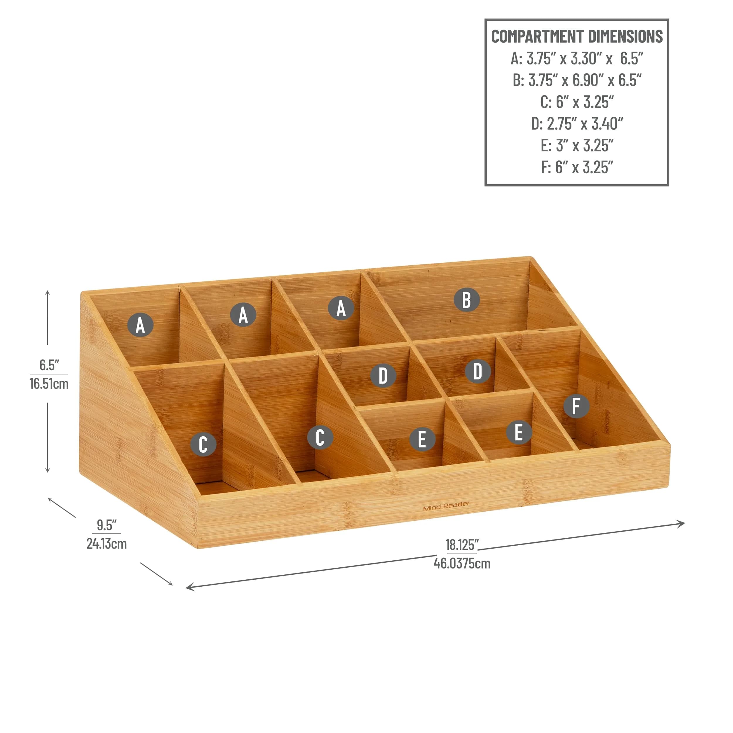 Mind Reader 11-Compartment Condiment Station | 45.72cm (18") Brown Bamboo Coffee Bar Organizer - view 3