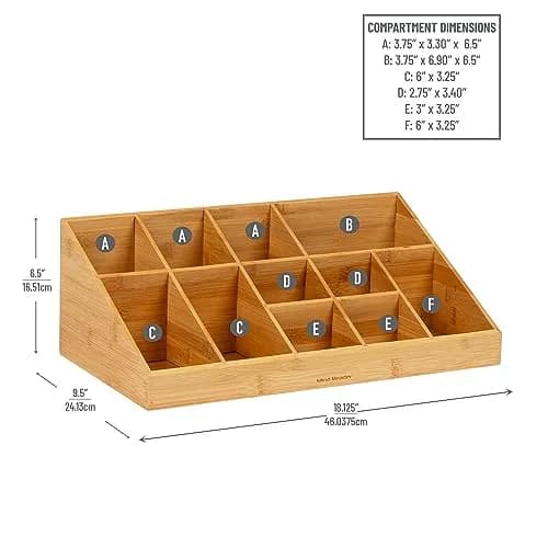 Mind Reader 11-Compartment Condiment Station | 45.72cm (18") Brown Bamboo Coffee Bar Organizer thumbnail 3