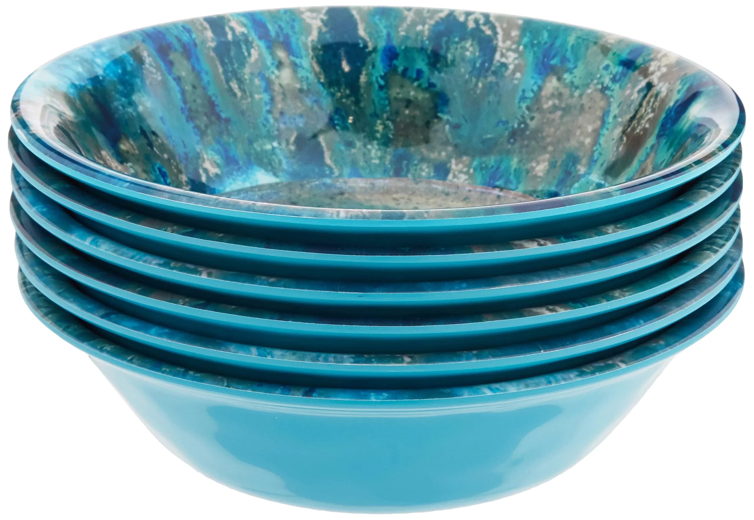 Certified International Radiance Teal Melamine 7.5" All Purpose Bowl Set of 6 | Deep Break-Resistant Coastal Style Dinnerware