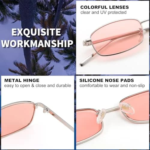 FEISEDY Vintage Small Rectangle Sunglasses Women Men Retro Trendy Square Metal Frame Sun Glasses B2295 | UV400 Protection thumbnail 4