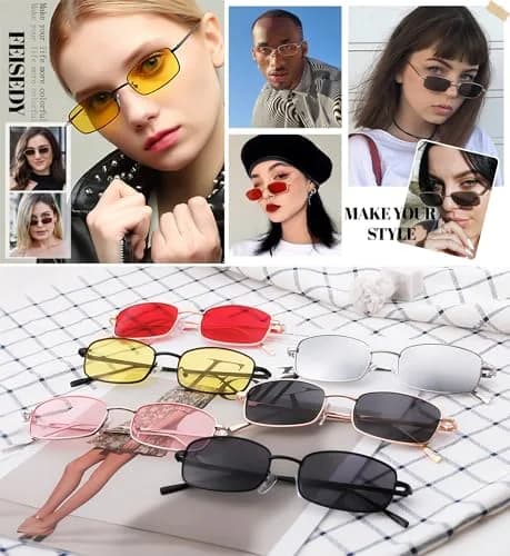 FEISEDY Vintage Small Rectangle Sunglasses Women Men Retro Trendy Square Metal Frame Sun Glasses B2295 | UV400 Protection thumbnail 6