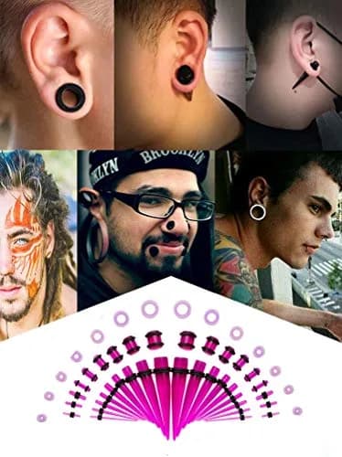 JDXN DXN Ear Stretching Kit 14G to 00G - 50 Pieces Acrylic Tapers Silicone Tunnels Plugs Gauges Expander Set with Purple Tunnels | Body Piercing Jewelry for Men Women thumbnail 5
