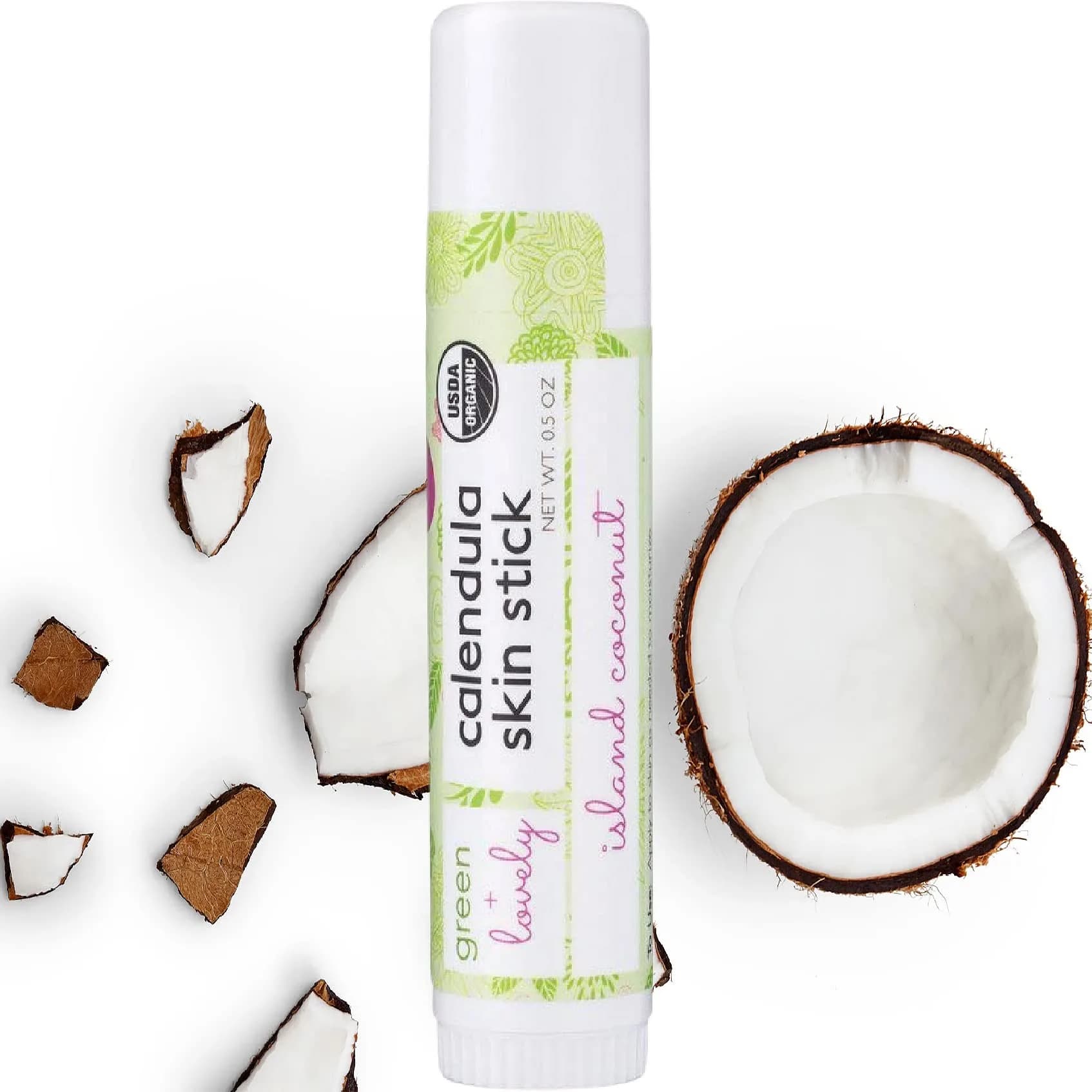 Green + Lovely Calendula Skin Stick Organic Lotion Sticks Island Coconut 29.57ml (1 fl oz) | Certified Organic Moisture Balm - main product image