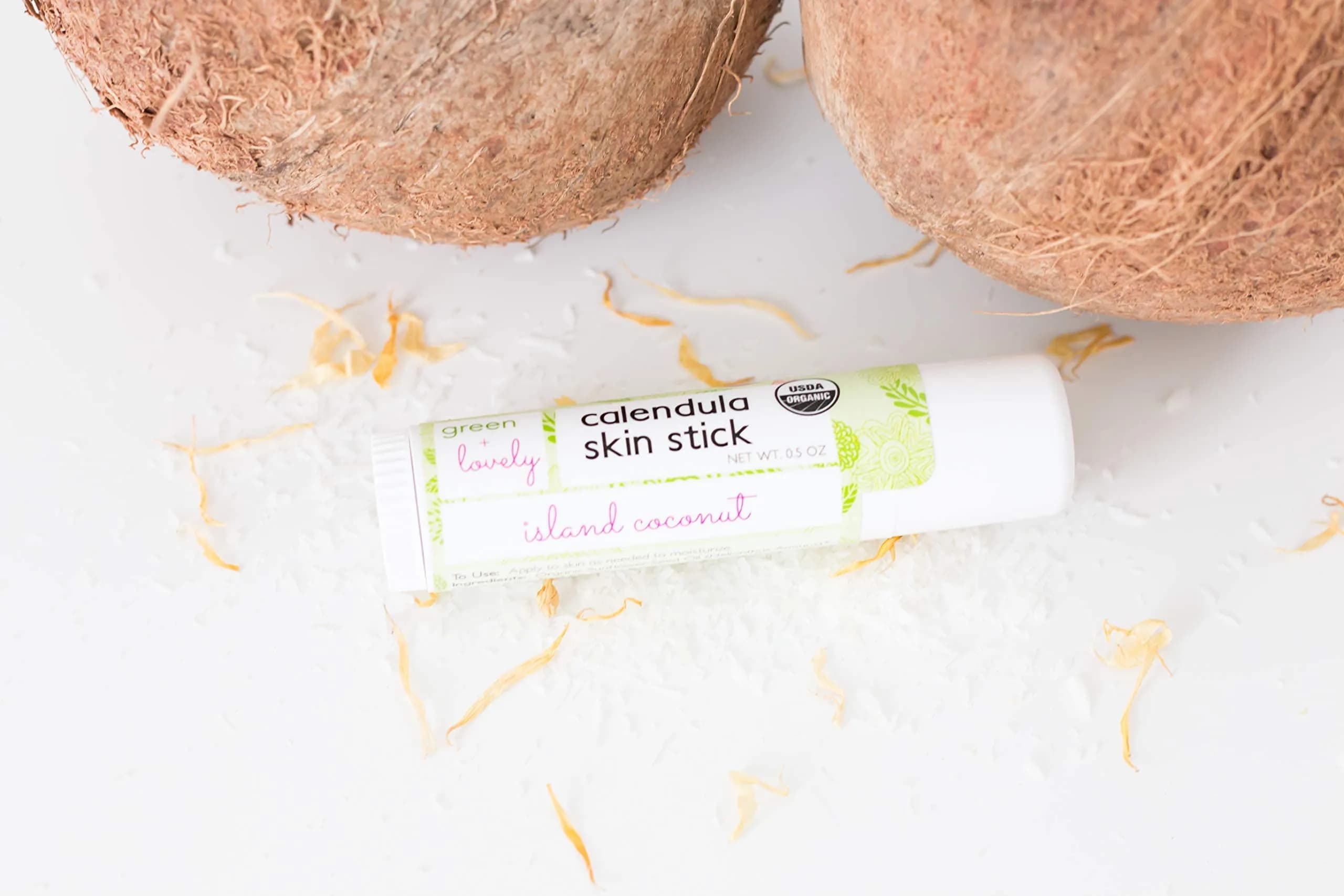 Green + Lovely Calendula Skin Stick Organic Lotion Sticks Island Coconut 29.57ml (1 fl oz) | Certified Organic Moisture Balm - view 4