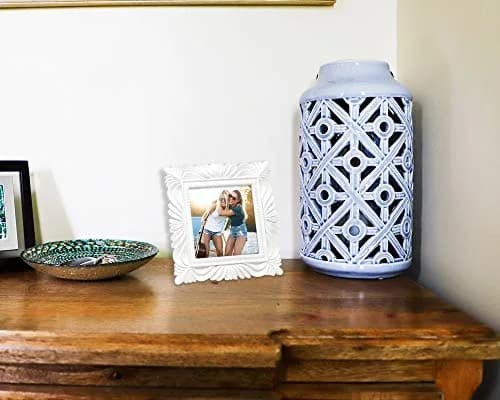 Isaac Jacobs 4x4 White Wave Textured Resin Picture Frame | Elegant Wall & Tabletop Decor thumbnail 4
