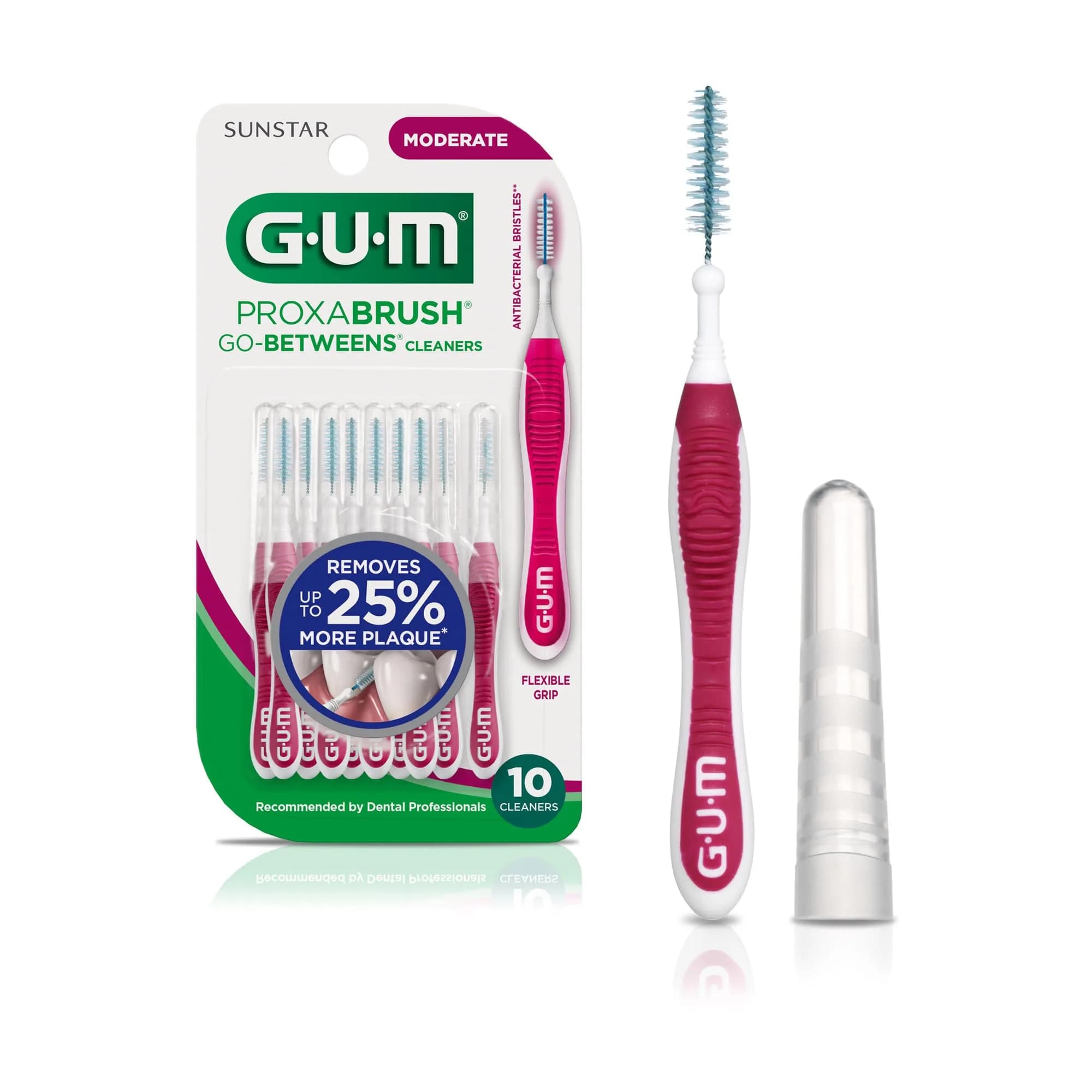 GUM Proxabrush Go-Betweens Moderate Interdental Brushes 10 Count | Clinically Designed for Moderate Spaces