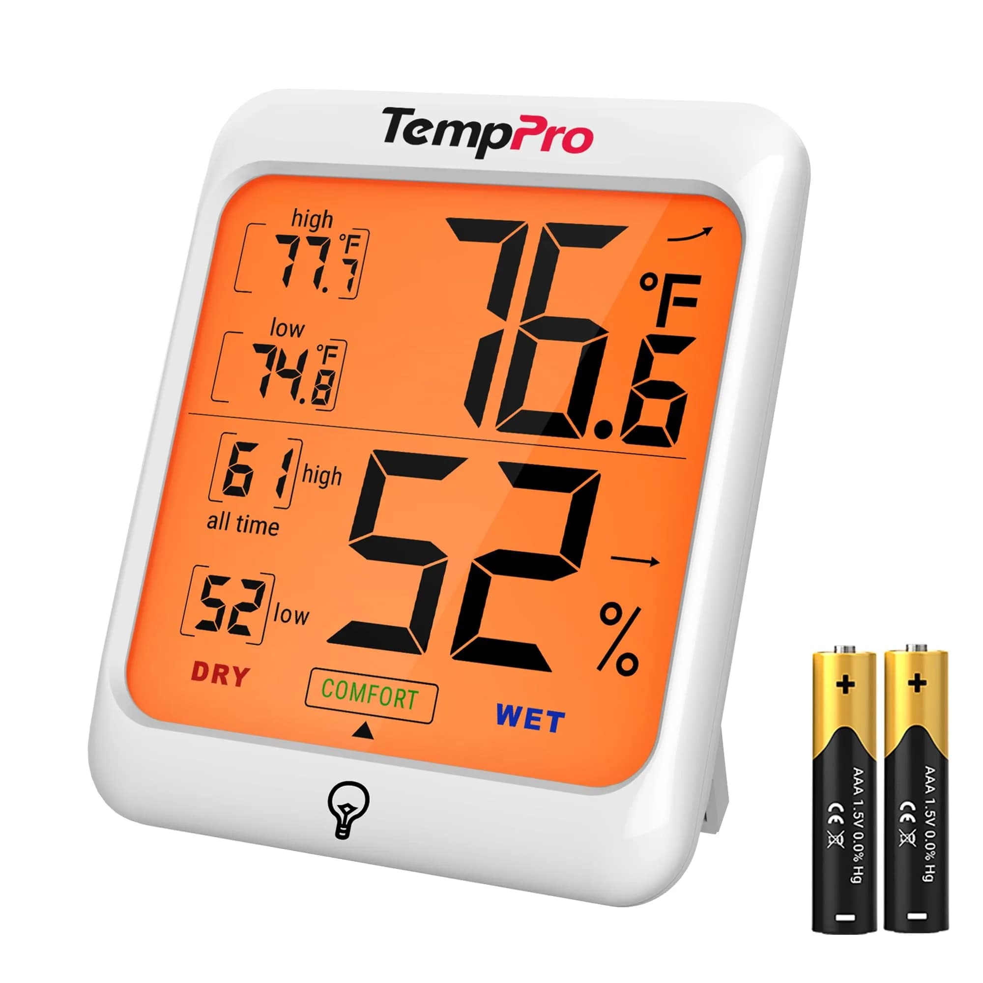 TempPro TP53 Digital Hygrometer & Thermometer 90g (3.2oz) | Accurate Indoor Humidity Monitor with Backlit Display - main product image