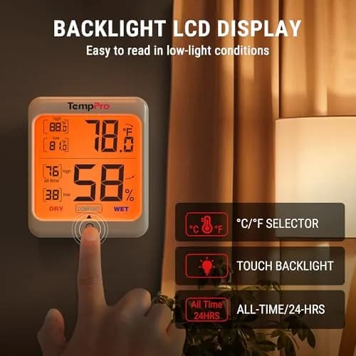 TempPro TP53 Digital Hygrometer & Thermometer 90g (3.2oz) | Accurate Indoor Humidity Monitor with Backlit Display thumbnail 4