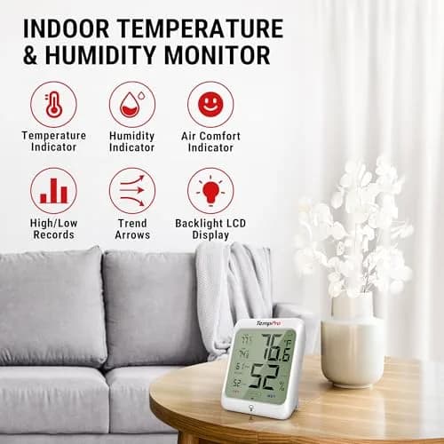 TempPro TP53 Digital Hygrometer & Thermometer 90g (3.2oz) | Accurate Indoor Humidity Monitor with Backlit Display thumbnail 2