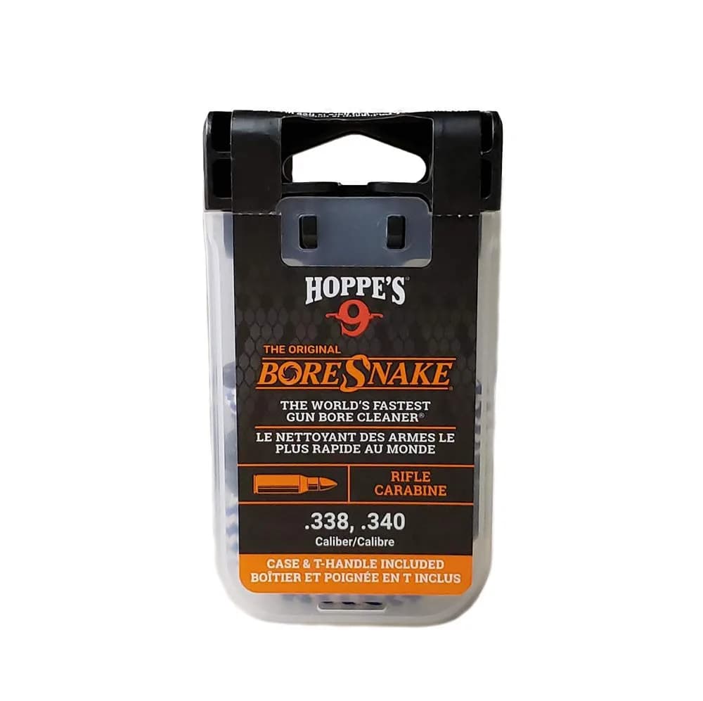 Hoppe's BoreSnake Rifle Bore Cleaner with Den, .338-.340 Caliber | Fastest Bore Cleaning Solution with Bronze Brush & Reusable Case — WHITE