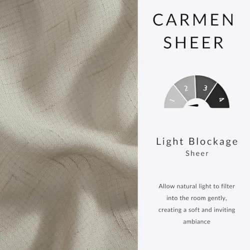 Threadmade Carmen Sheer Extra Wide Indoor/Outdoor Sheer Window Curtain, Natural - 114" W x 108" L | Elegant Privacy & Sun Filter thumbnail 5