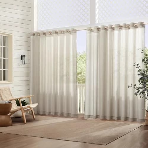 Threadmade Carmen Sheer Extra Wide Indoor/Outdoor Sheer Window Curtain, Natural - 114" W x 108" L | Elegant Privacy & Sun Filter thumbnail 2