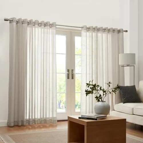 Threadmade Carmen Sheer Extra Wide Indoor/Outdoor Sheer Window Curtain, Natural - 114" W x 108" L | Elegant Privacy & Sun Filter thumbnail 3