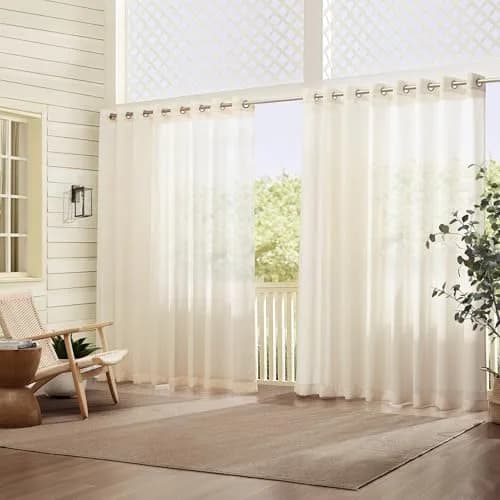 Threadmade Carmen Sheer Extra Wide Indoor/Outdoor Sheer Window Curtain, Ivory - 114" W x 108" L | Elegant Privacy & Sun Filter thumbnail 2