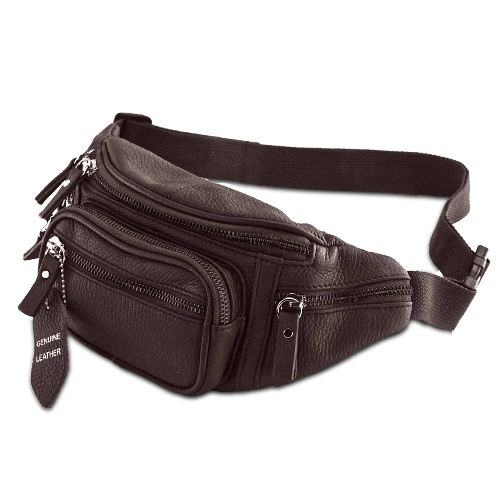 Nabob Leather Fanny Pack Waist Bag for Men & Women | Genuine Cowhide Leather, 6 Pockets, Adjustable Strap, Ideal for Travel & Outdoor