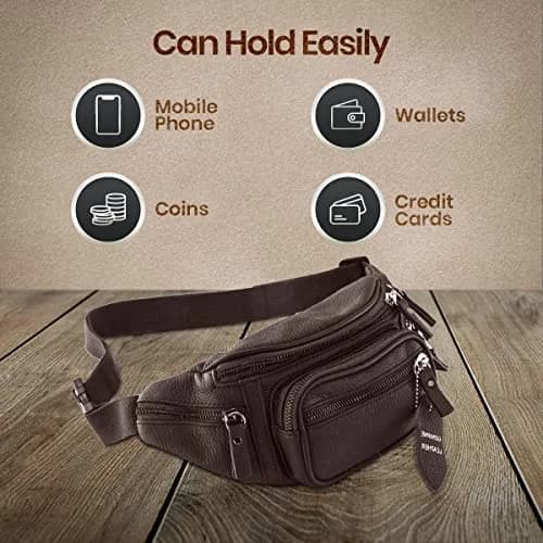 Nabob Leather Fanny Pack Waist Bag for Men & Women | Genuine Cowhide Leather, 6 Pockets, Adjustable Strap, Ideal for Travel & Outdoor thumbnail 4