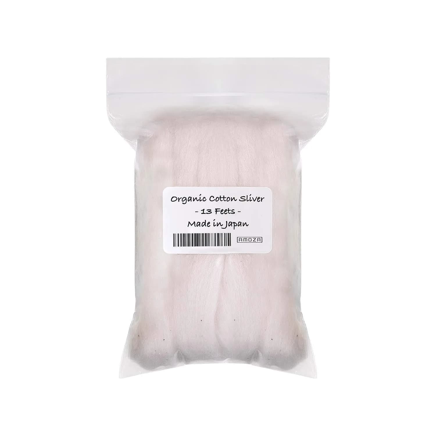 AMOZA Organic Cotton Sliver 13 Feet | 100% Organic Unbleached Cotton from Japan