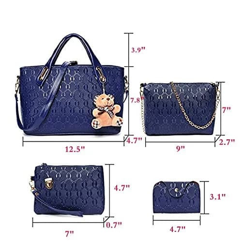 FiveloveTwo Women 4 Pcs Top Handle Satchel Set | Large Tote +Purse +Shoulder Bag+Card Holder in Pink thumbnail 2