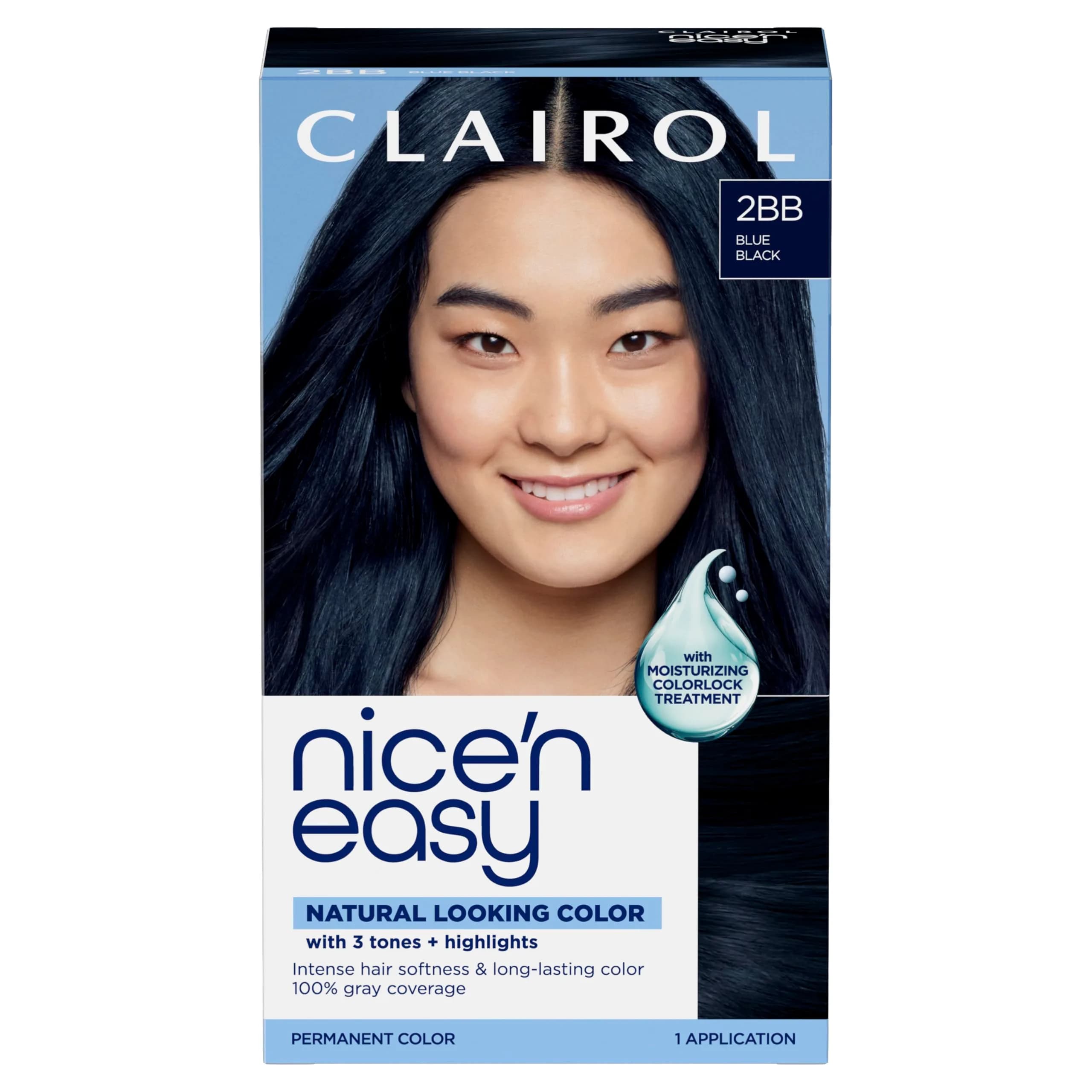 Clairol Nice'n Easy Permanent Hair Dye 2BB Blue Black, 6.26 Fl Oz (Pack of 1) | 100% Gray Coverage - main product image