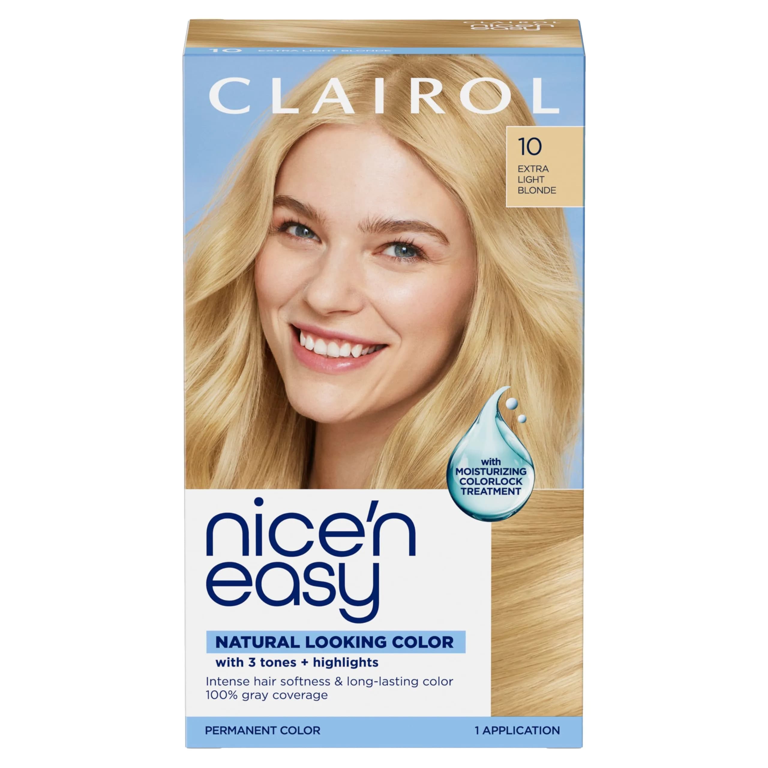Clairol Nice'n Easy Permanent Hair Dye 10 Extra Light Blonde, 6.26 Fl Oz (Pack of 1) | 100% Gray Coverage - main product image