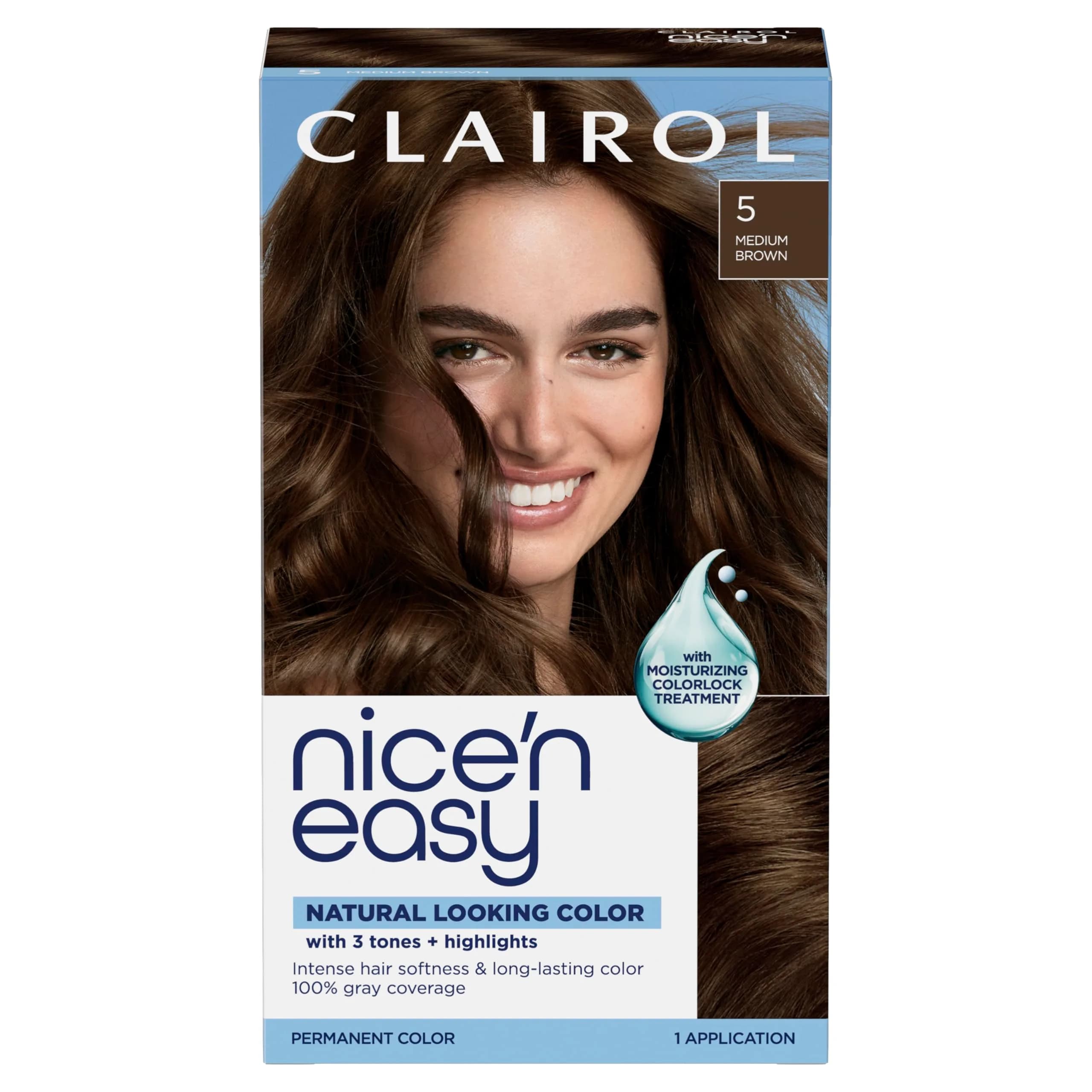 Clairol Nice'n Easy Permanent Hair Dye - 5 Medium Brown, 6.26 Fl Oz (Pack of 1) | 100% Gray Coverage - main product image