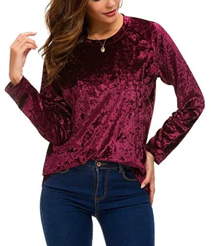 Urban CoCo Vintage Velvet T-Shirt Large | Casual Long Sleeve Top with Retro Elegance thumbnail 4