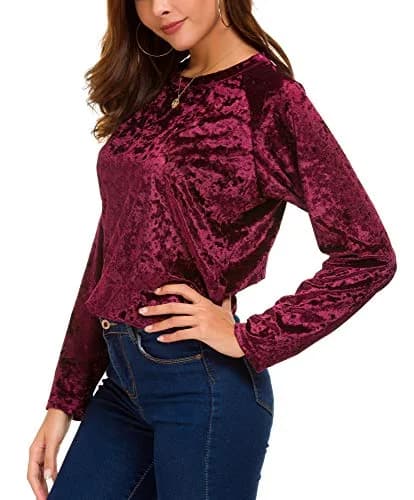 Urban CoCo Vintage Velvet T-Shirt Large | Casual Long Sleeve Top with Retro Elegance thumbnail 6