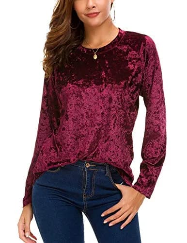 Urban CoCo Vintage Velvet T-Shirt Large | Casual Long Sleeve Top with Retro Elegance thumbnail 2
