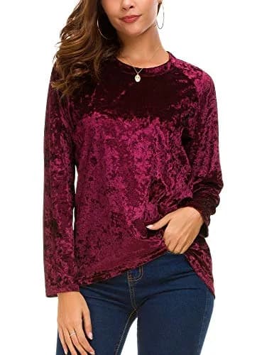 Urban CoCo Vintage Velvet T-Shirt Large | Casual Long Sleeve Top with Retro Elegance thumbnail 3