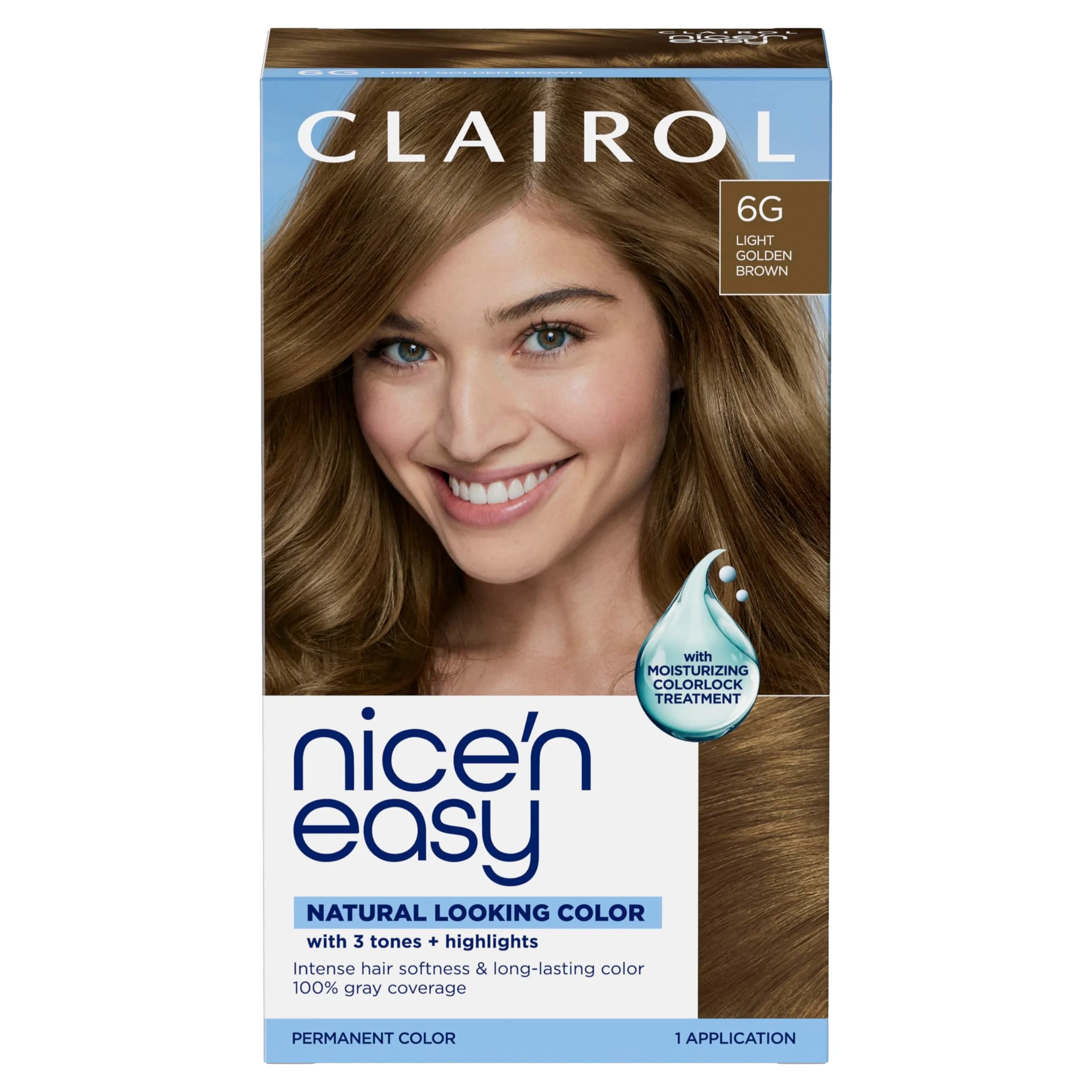 Clairol Nice'n Easy 6G Light Golden Brown Permanent Hair Dye, Single Pack - main product image