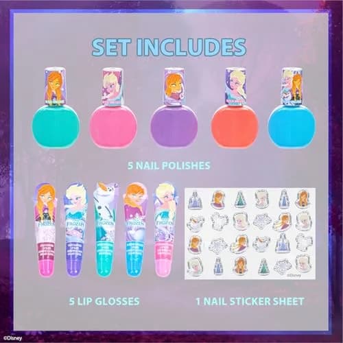 Townley Girl Disney Frozen Kids Lip Gloss & Nail Polish Set Age 3+ | Safe, Water-Based, Non-Toxic thumbnail 2
