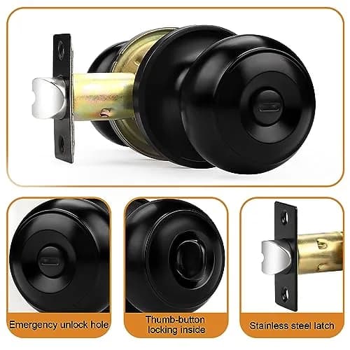 Probrico Black Door Knobs Privacy Interior Door Knob 10 Pack | ANSI Grade 3, Exceeds 200,000 Cycles thumbnail 7