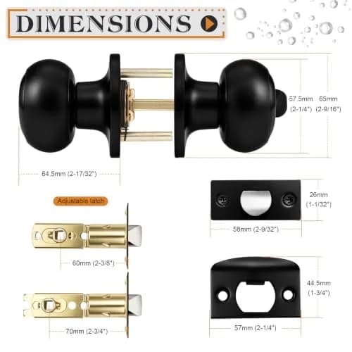 Probrico Black Door Knobs Privacy Interior Door Knob 10 Pack | ANSI Grade 3, Exceeds 200,000 Cycles thumbnail 8