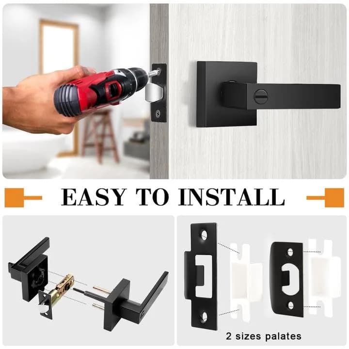 Probrico Interior Privacy Door Handles, Matte Black Square Locking Levers for Bedroom/Bathroom, Heavy Duty Zinc Alloy, 6 Pack thumbnail 16