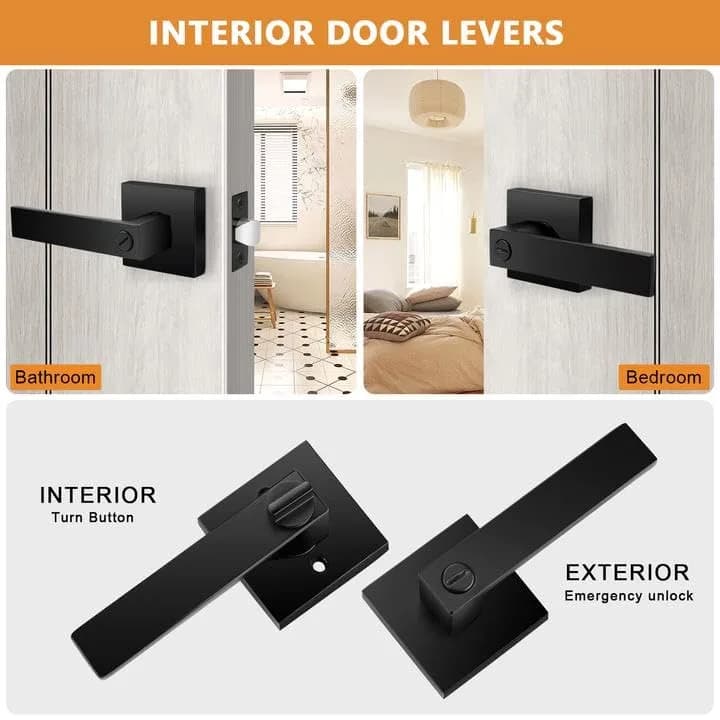 Probrico Interior Privacy Door Handles, Matte Black Square Locking Levers for Bedroom/Bathroom, Heavy Duty Zinc Alloy, 6 Pack thumbnail 3