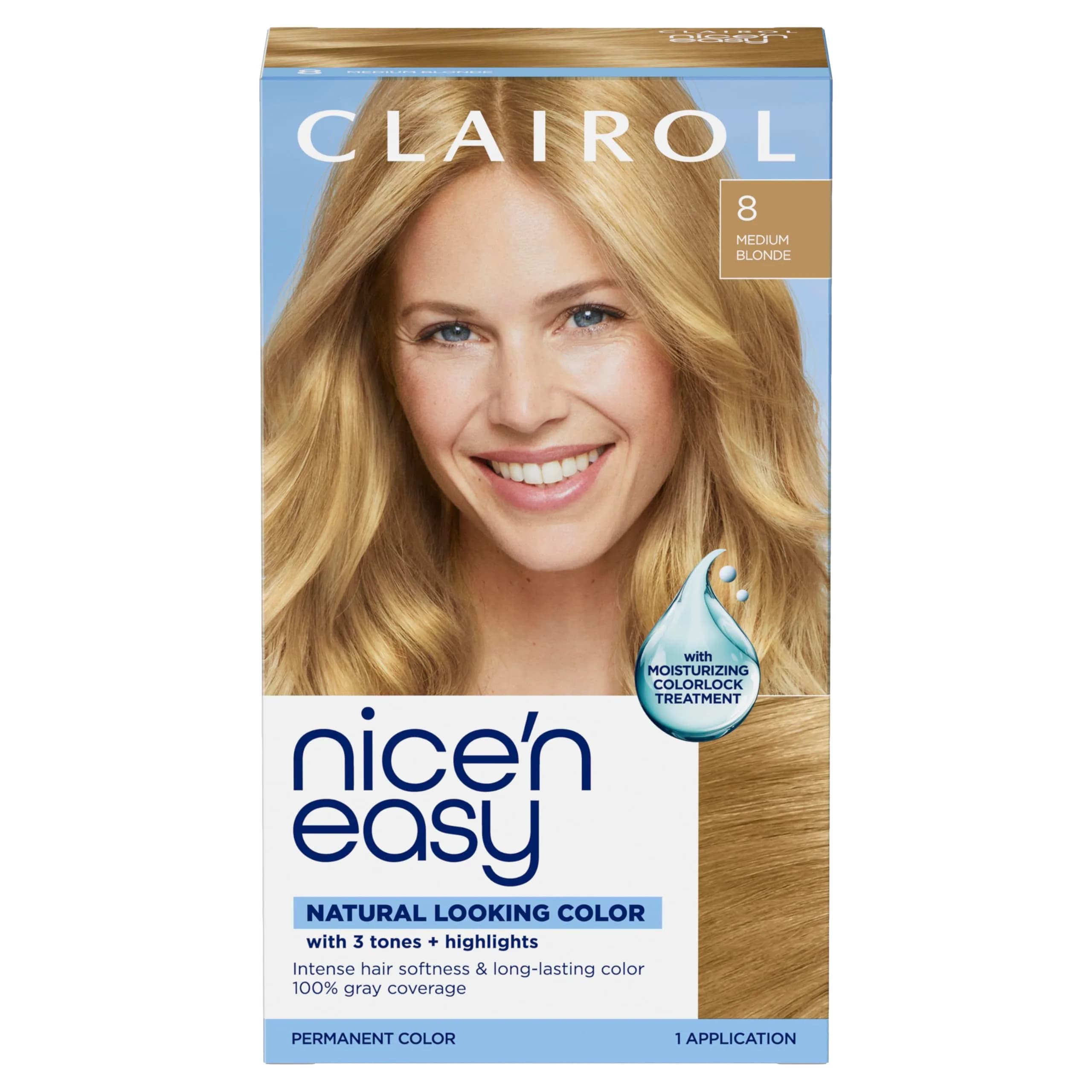 Clairol Nice'n Easy Permanent Hair Dye 8 Medium Blonde | 1 Application - main product image