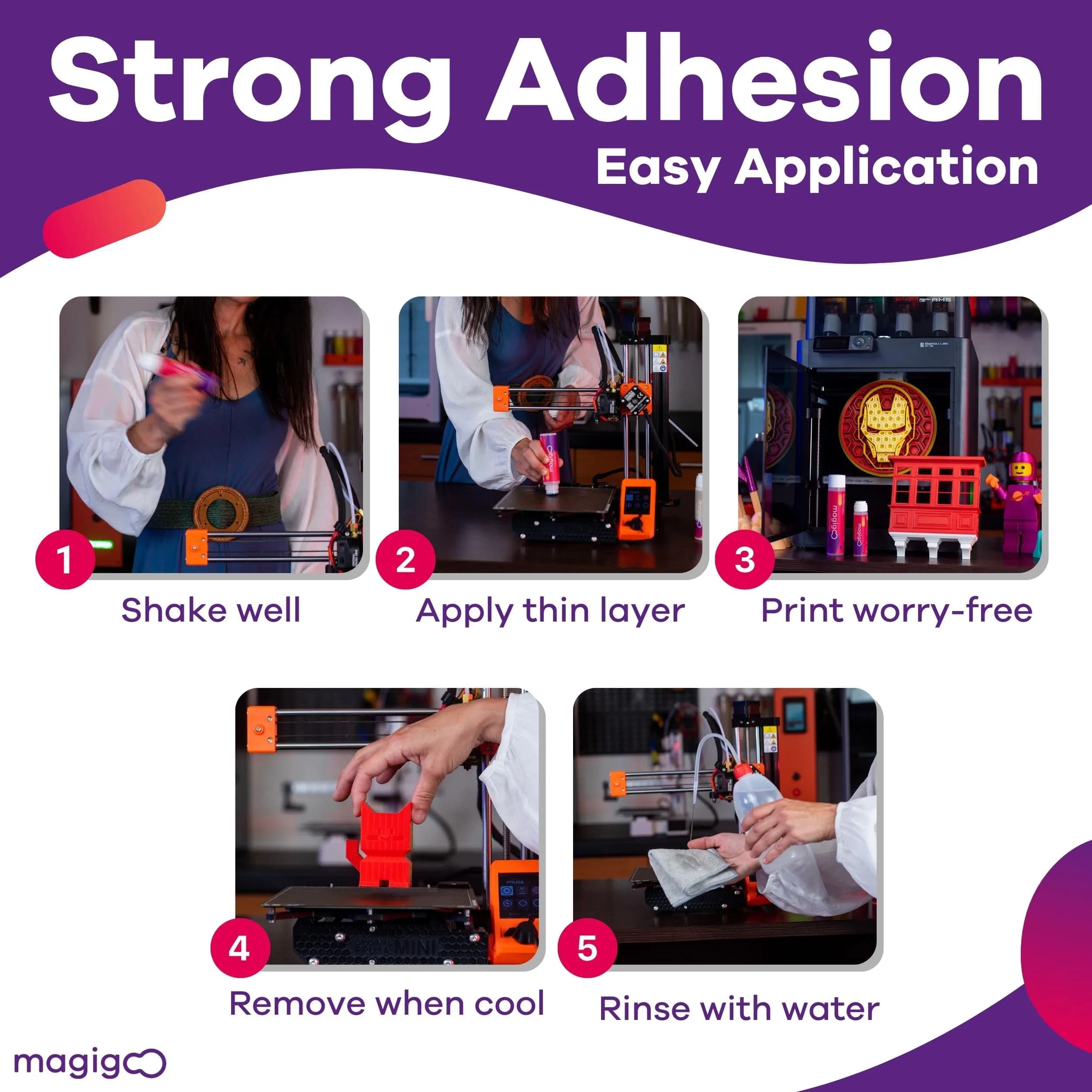 Magigoo 3D Printer Adhesive Glue 120 mL (4 Fl Oz) | Reduces Warping for ABS, PLA, PETG, HIPS, ASA, TPU - view 3