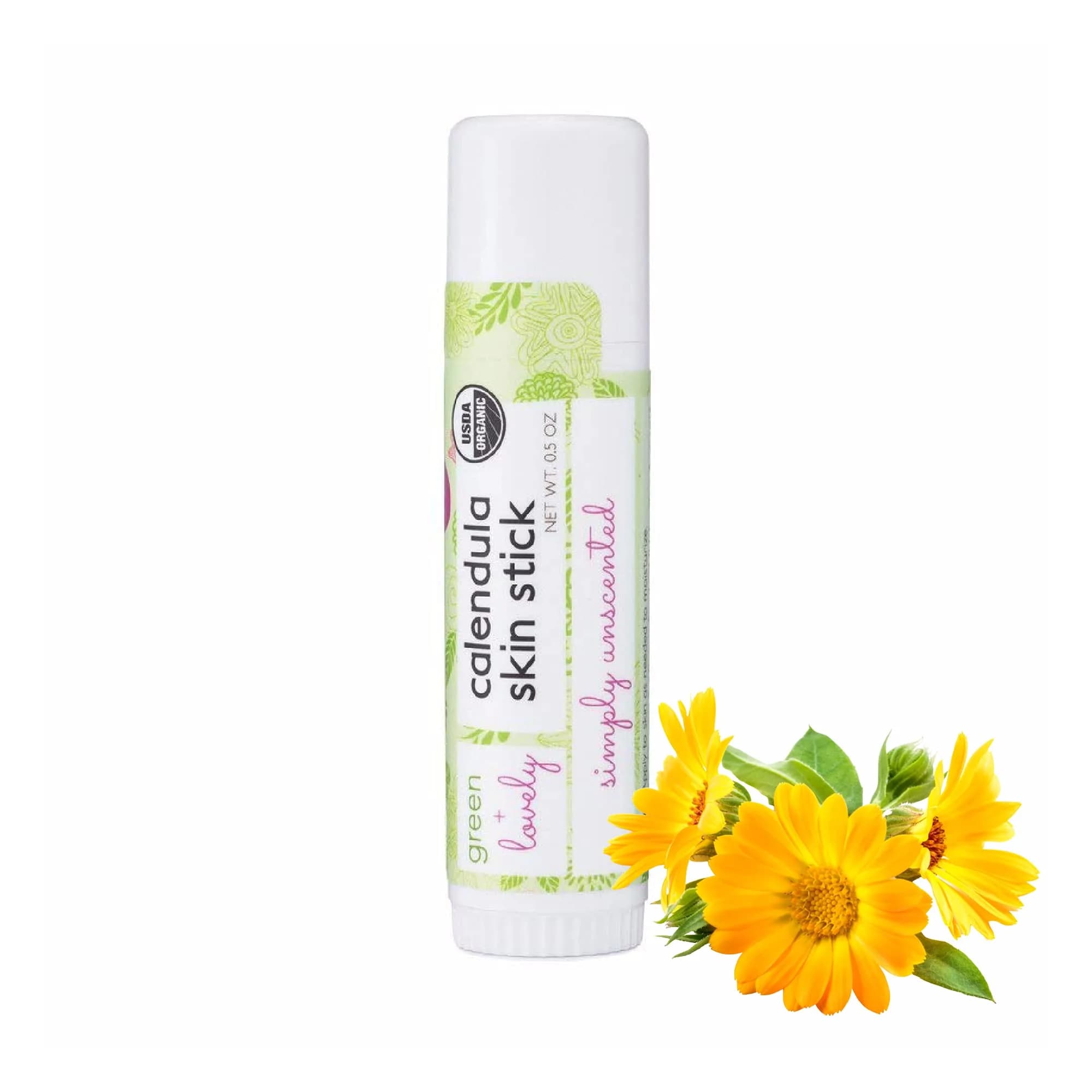 Green + Lovely Calendula Skin Stick Organic Lotion Balm 14.17 g (0.5 oz) | Certified Organic, Unscented, For All Skin Types — Simply Unscented