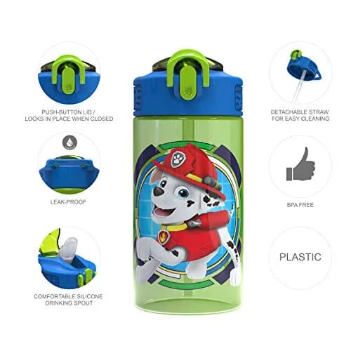 Zak Designs Paw Patrol 16oz (473ml) Leak-Proof Straw Kids Water Bottle | BPA-Free Plastic for Ages 3+ thumbnail 2