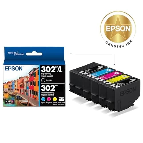 Epson 302 Claria Premium Ink High Capacity Black & Standard Color Cartridge Combo Pack (T302XL-BCS) - 5 Cartridges thumbnail 2