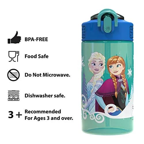 Zak Designs Disney Frozen 16oz (473ml) Leak-Proof Straw Kids Water Bottle | BPA-Free Plastic thumbnail 7
