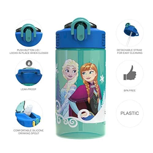 Zak Designs Disney Frozen 16oz (473ml) Leak-Proof Straw Kids Water Bottle | BPA-Free Plastic thumbnail 2
