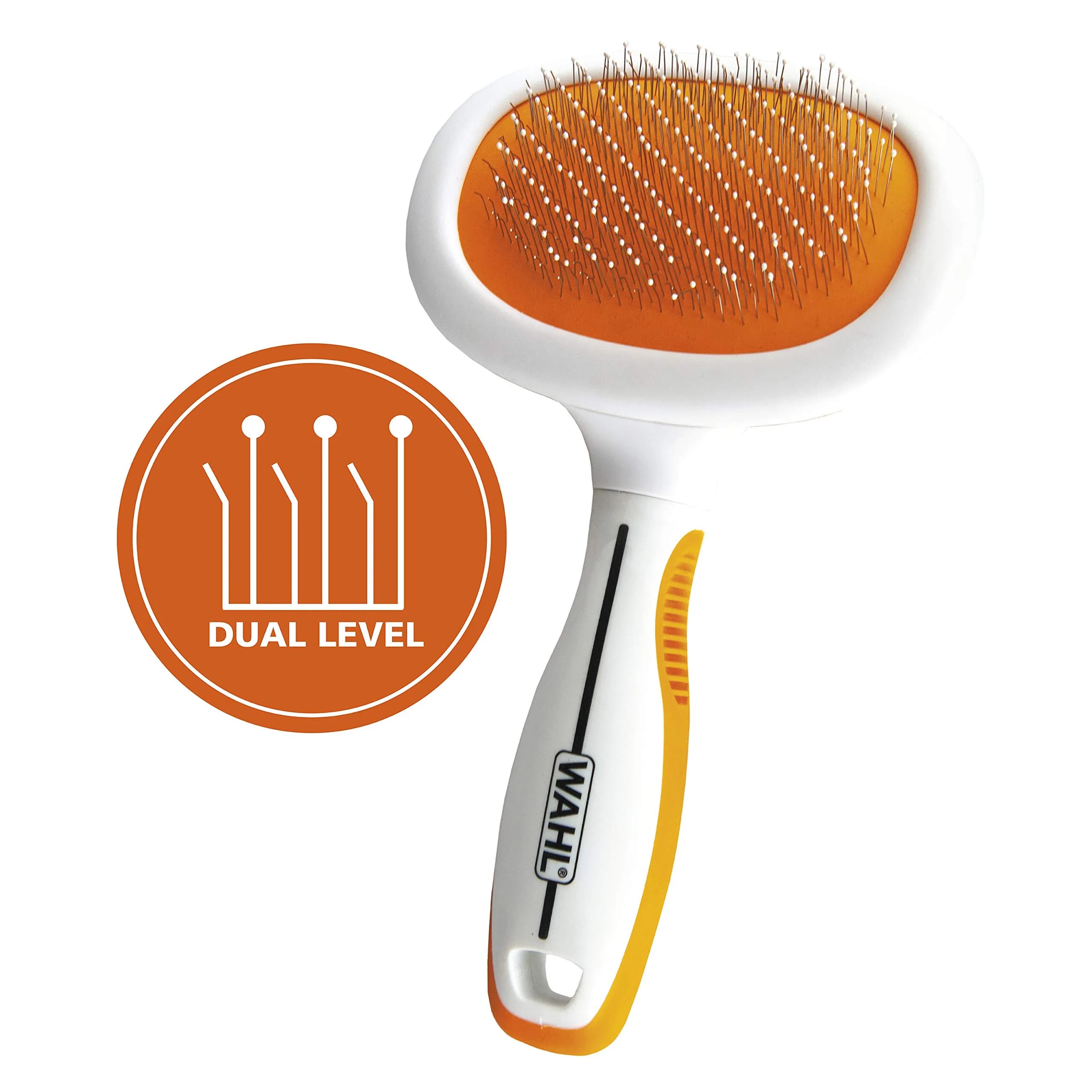 Wahl Premium Patented Dual Level Sensitive Skin Pet Slicker Brush | Large Dual Pins for All Coats — Orange/White