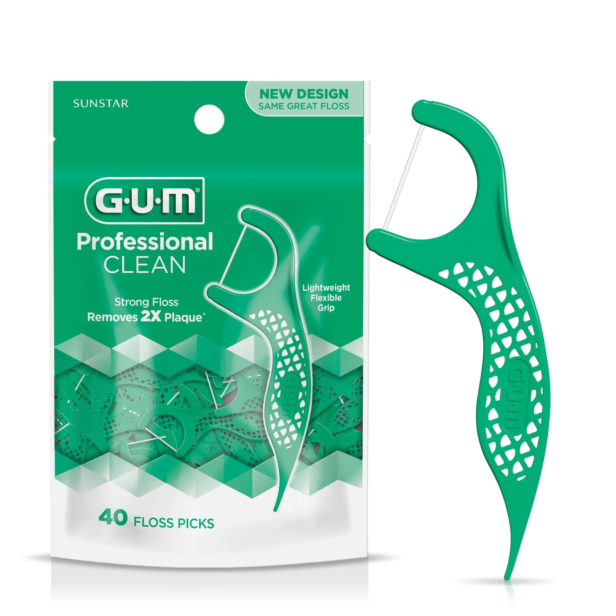 GUM Professional Clean Dental Floss Picks, Fresh Mint, 40 Count | Shred-Resistant Floss & Precision Toothpick - main product image