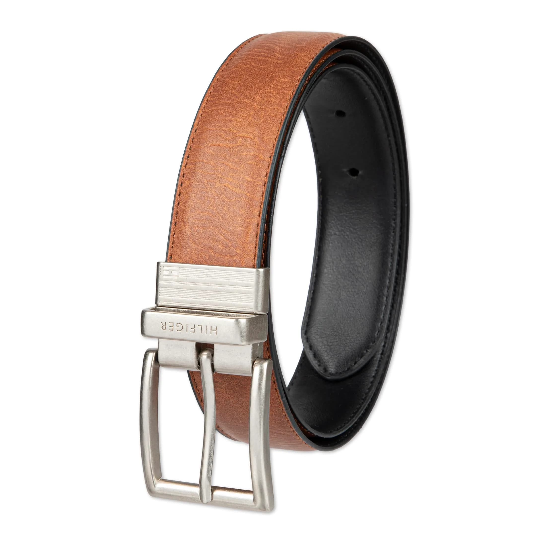 Tommy Hilfiger Men's Reversible Belt - Cognac/Black, Size 30 | 1.25-inch Width, Leather & PU Blend - main product image