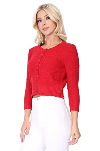 YEMAK Cropped Daily Cardigan Sweater Vintage Inspired Olive Large | Casual Vintage Knit thumbnail 5