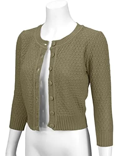 YEMAK Cropped Daily Cardigan Sweater Vintage Inspired Olive Large | Casual Vintage Knit thumbnail 3