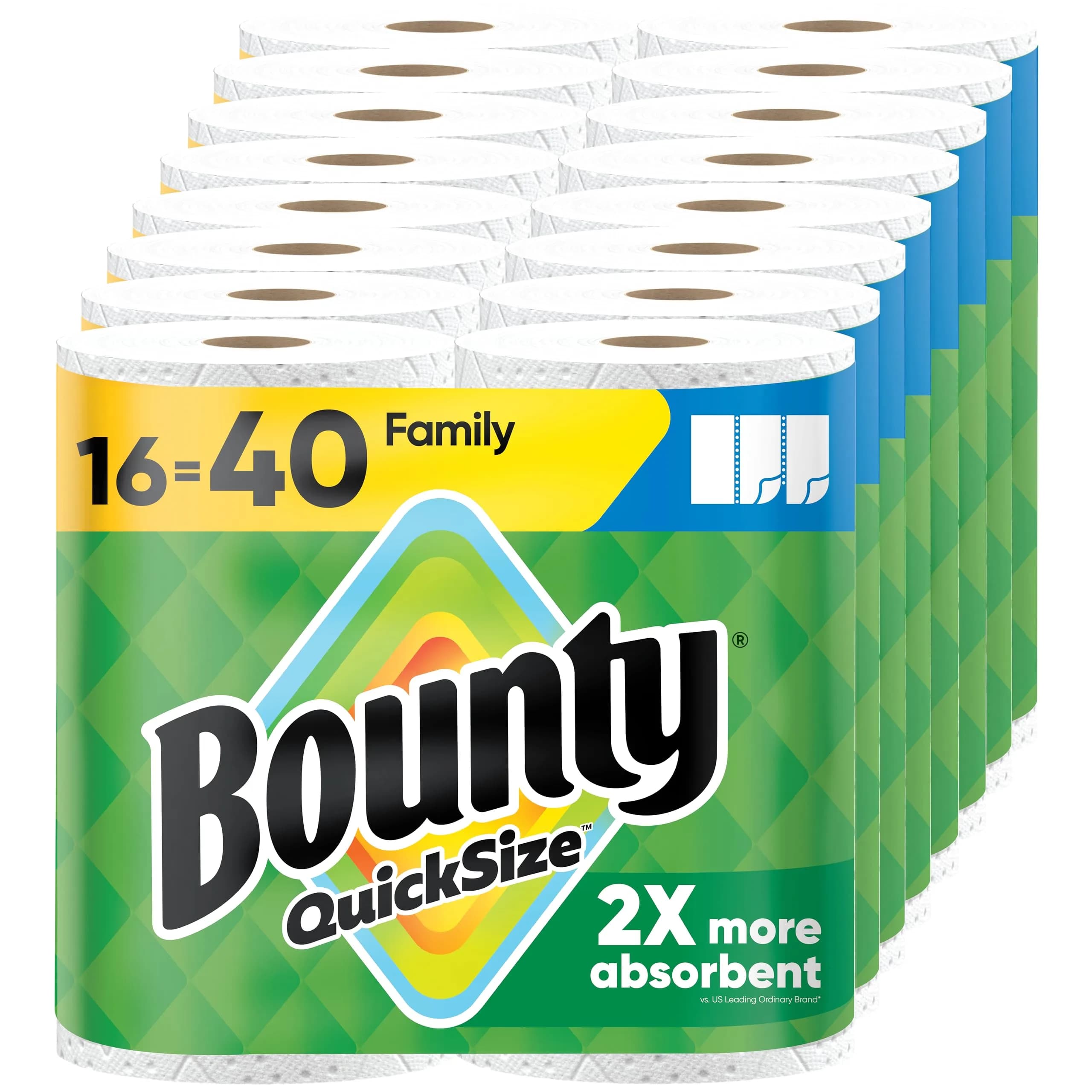 Bounty Paper Towels Quick Size, White, 16 Family Rolls (1712 Sheets) | 2X More Absorbent for Faster Cleanup - main product image
