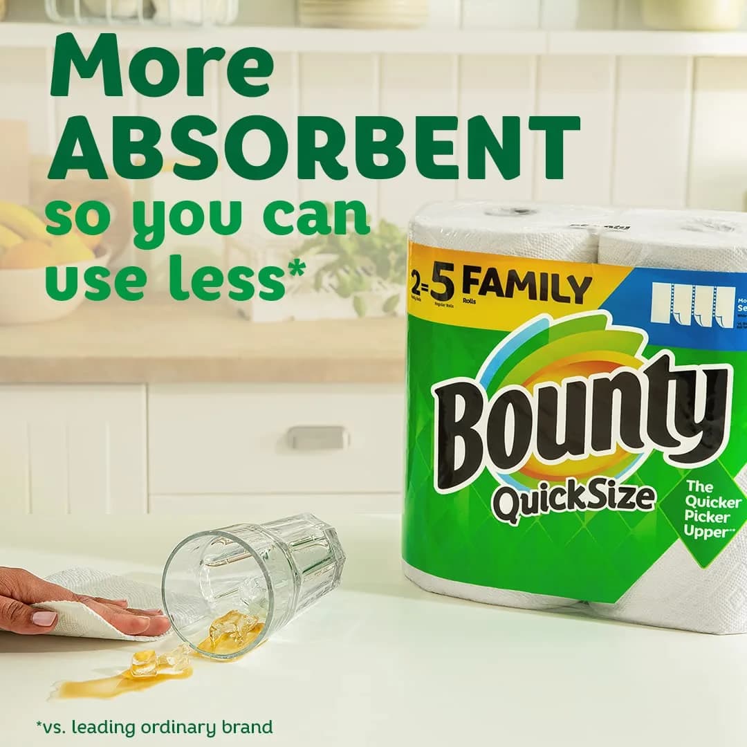 Bounty Quick Size Paper Towels, White, 16 Family Rolls (1712 Sheets) | 2X More Absorbent, USA Imported - view 2