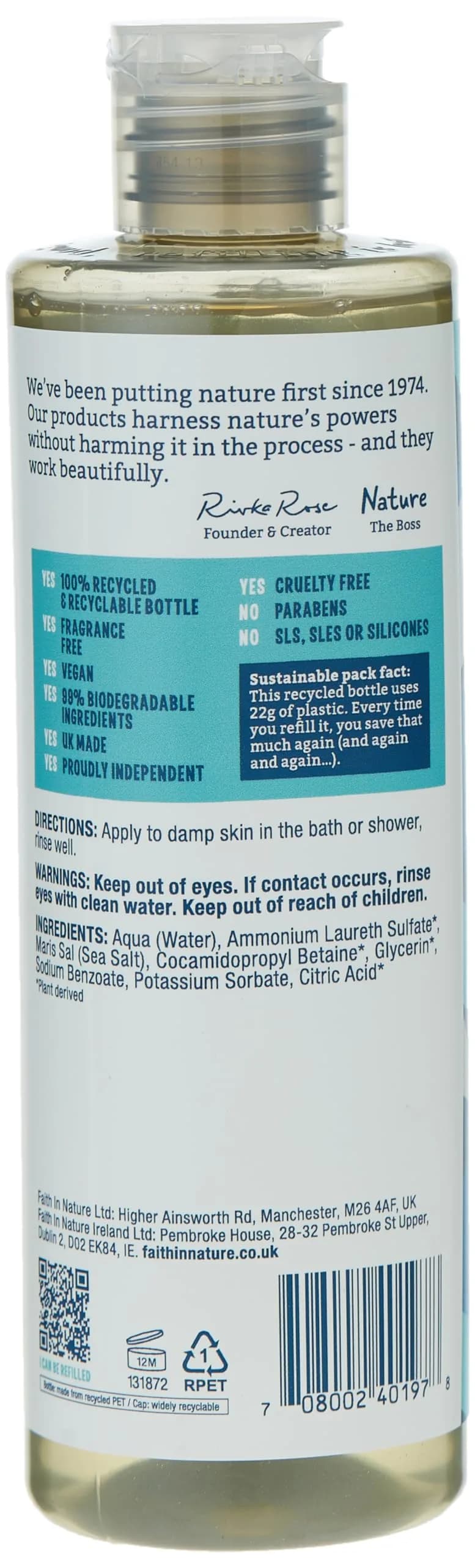 Faith in Nature Fragrance Free Shower Gel & Foam Bath 400ml (13.52 Fl Oz) | Hypoallergenic Gentle Cleanse - view 2